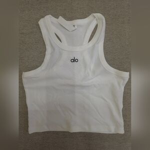 Alo White Ribbed Tank Top